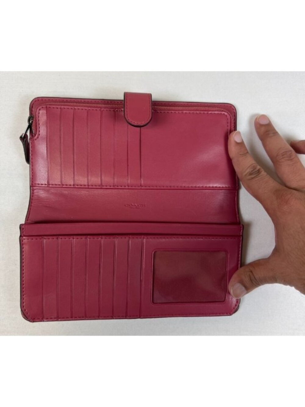 Coach Burgundy Pink Leather Snap Trifold Long Wallet ID Window - Picture 4 of 5